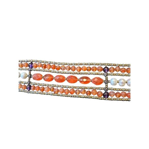 Zhi Designer Beaded Bracelet With Silver & Murano Glass Beads Peacock Orange Des - Picture 1 of 5